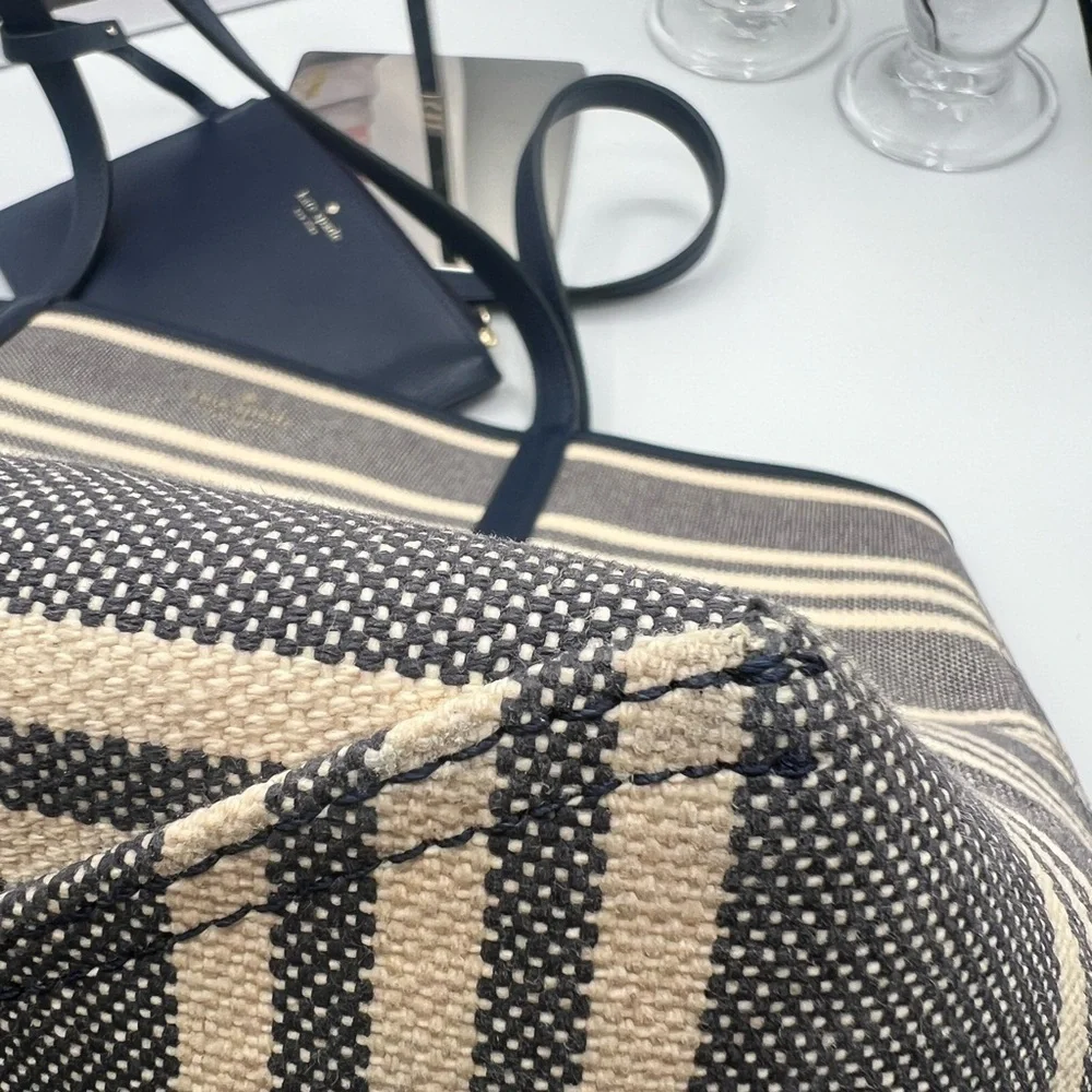 Kate Spade Blue and Cream Striped Tote - EUC